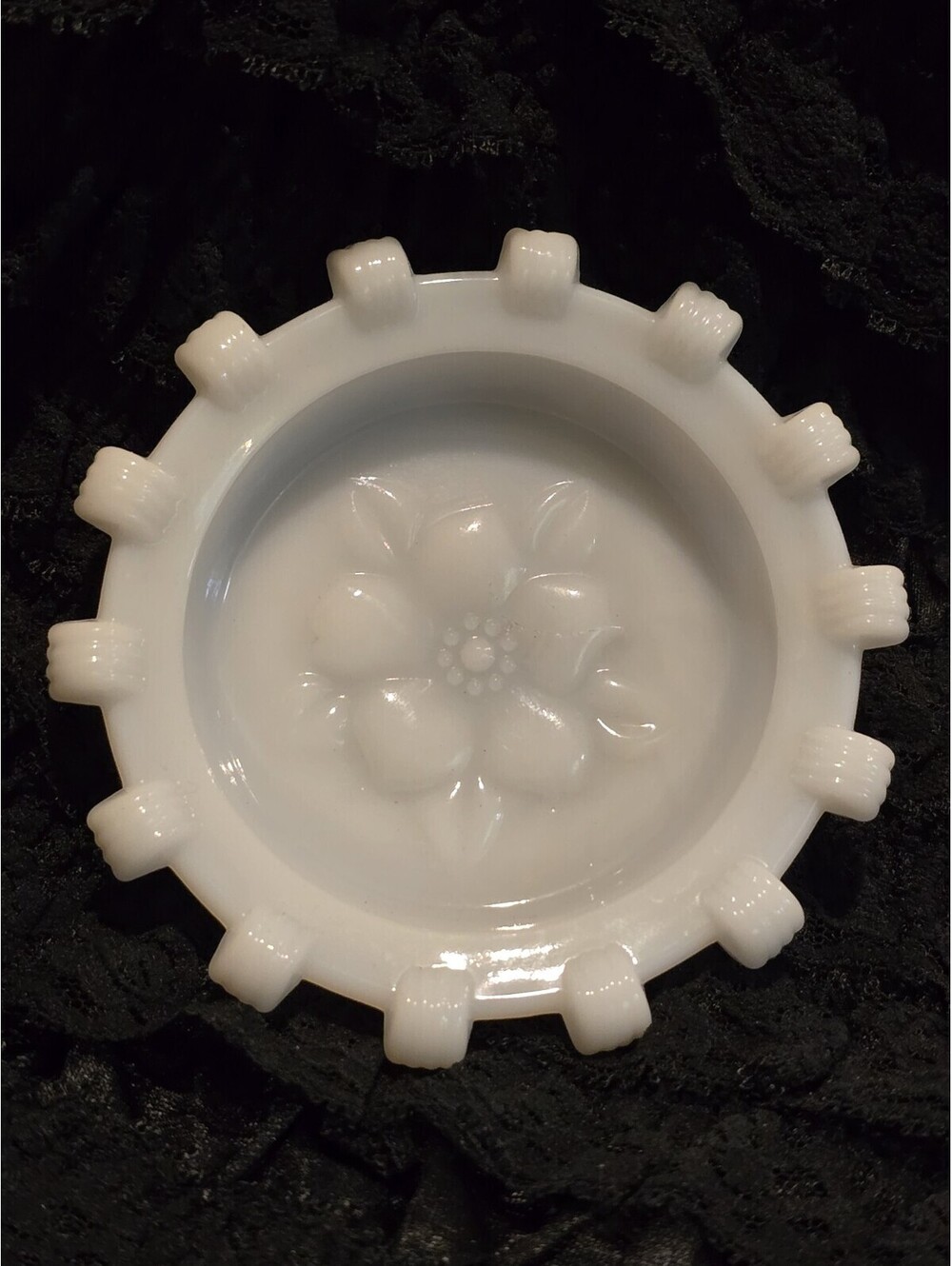 Milk Glass Apple Blossom Coaster Hazel Atlas